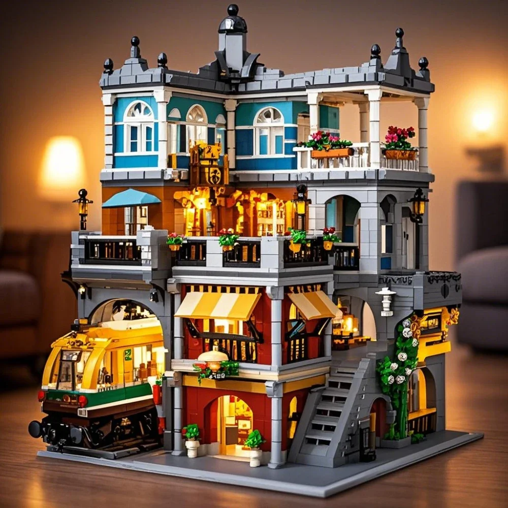 Lego Set City - バーガーショップビルディングブロックセットライト付きシティストリートシーン組立モデルDIYデスクデコレーションおもちゃ子供大人ギフト用