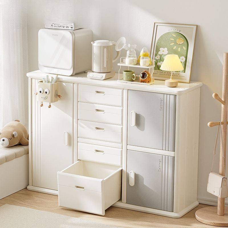 Kids Toys Drawers - ベビー用授乳台サイドボード プラスチック製可動式チェスト コーナー食器棚 ラック 引き出し おもちゃ収納オーガナイザー