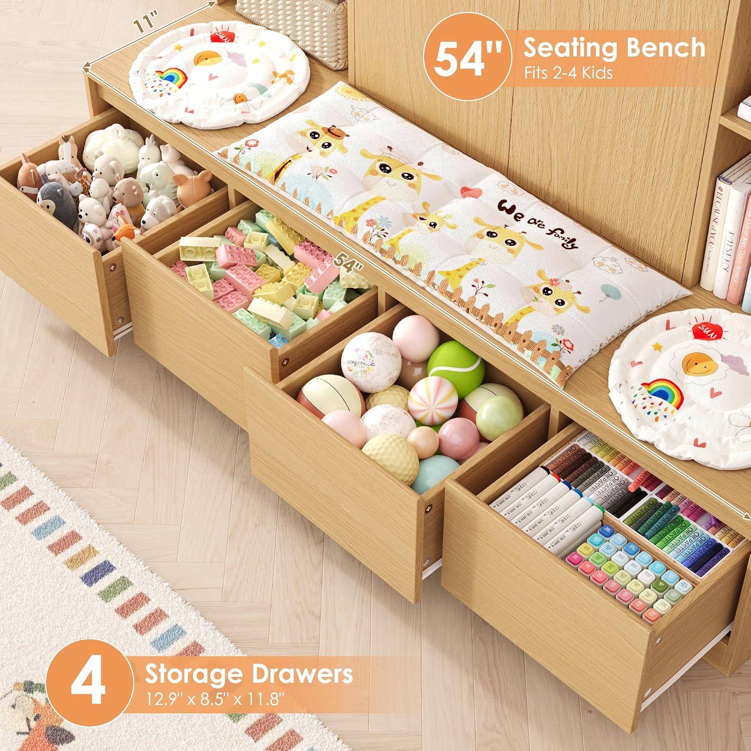 54インチ子供用本棚収納オーガナイザー、読書スペース付きベン - Kids Toys Drawers のレビューと価格