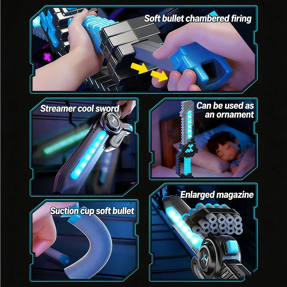 新版フォームダーツガン ソフト弾ブラスター 光る剣付き 手動 - Foam Dart Gun のレビューと価格