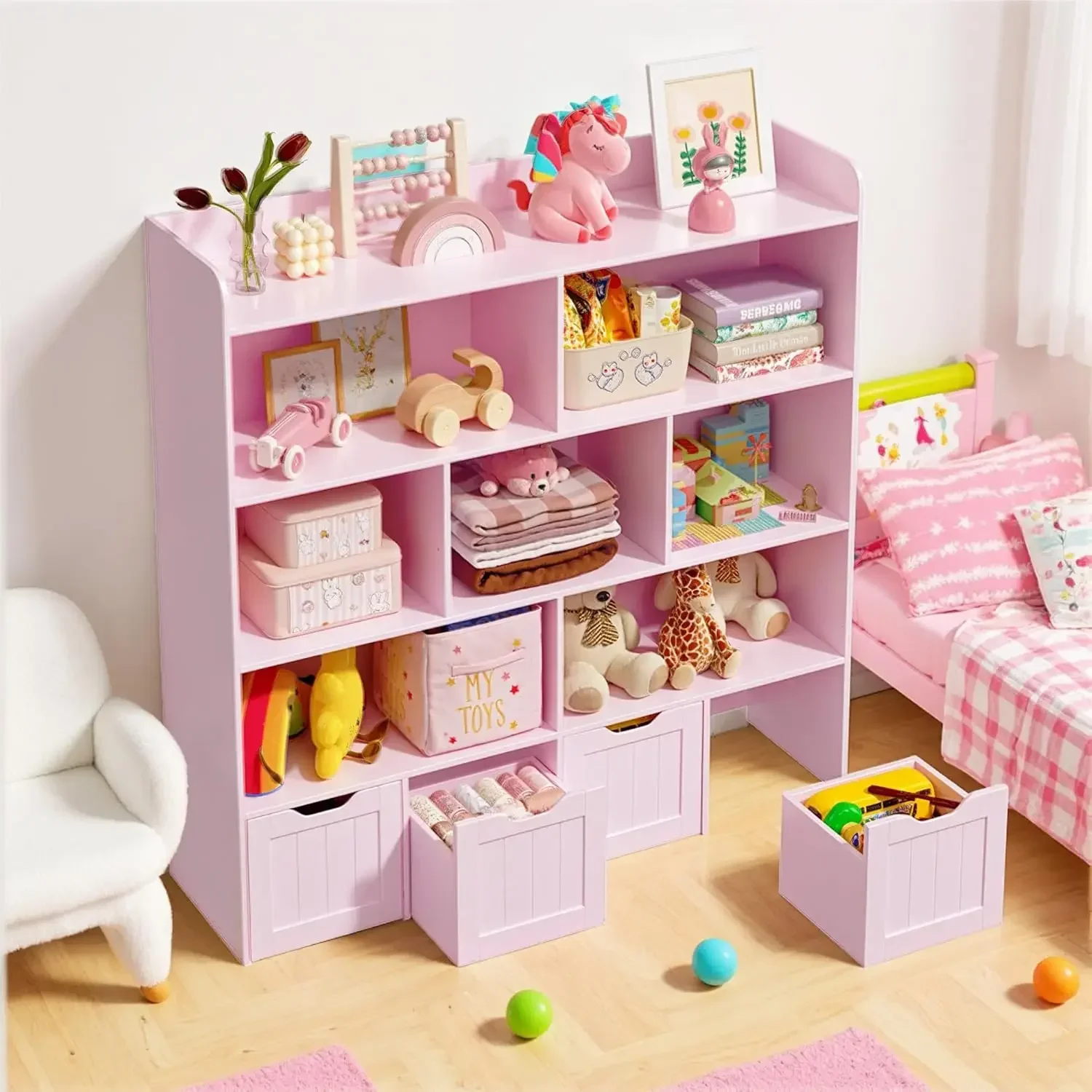 子供用おもちゃ収納キャビネット本棚、可動式引き出しとオープン - Kids Toys Drawers のレビューと価格